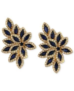Velvet Bleu By Effy Manufactured Diffused Sapphire (2-1/2 Ct. T.w.) And Diamond (1 Ct. T.w.) Earrings In 14k Gold