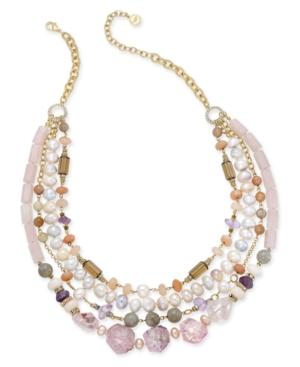 Paul & Pitu Naturally Gold-tone Semi-precious Stone Multi-row Statement Necklace
