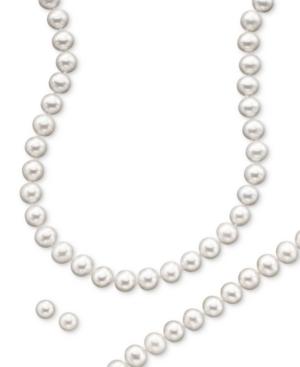 Cultured Freshwater Pearl Necklace (8-9mm), Stud Earrings (7mm) & Bracelet (8-9mm) Set In 14k Gold