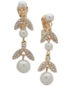 Anne Klein Gold-tone Pave & Imitation Pearl Vine Clip-on Drop Earrings