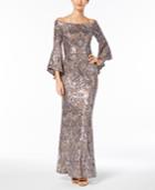Betsy & Adam Sequined Off-the-shoulder Gown
