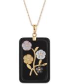 Onyx Carved Flower Pendant Necklace (8mm) In Gold-plated Sterling Silver