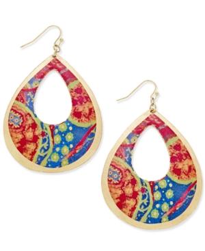 Gold-tone Painted Pattern Cutout Teardrop Earrings
