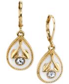 2028 Gold-tone Crystal & White Enamel Drop Earrings, A Macy's Exclusive Style