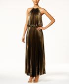 Msk Pleated Metallic Blouson Halter Dress