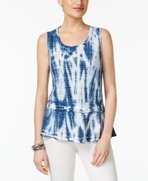 Style & Co Petite Cotton Tie-dyed Flounce Top, Only At Macy's