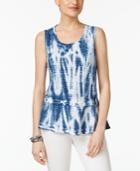 Style & Co Petite Cotton Tie-dyed Flounce Top, Only At Macy's