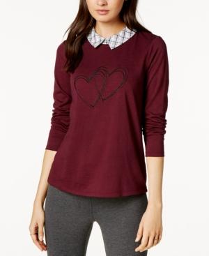 Maison Jules Embroidered Heart Collared Top, Created For Macy's