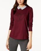 Maison Jules Embroidered Heart Collared Top, Created For Macy's