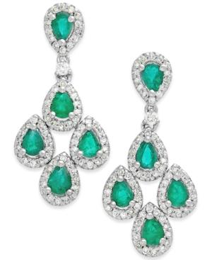 Emerald (1-1/2 Ct. T.w.) And Diamond (3/4 Ct. T.w.) Drop Earrings In 14k White Gold
