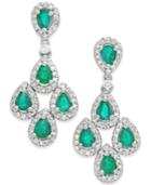 Emerald (1-1/2 Ct. T.w.) And Diamond (3/4 Ct. T.w.) Drop Earrings In 14k White Gold