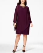 Sl Fashions Plus Size Embellished Flutter Capelet Cocktail Dress