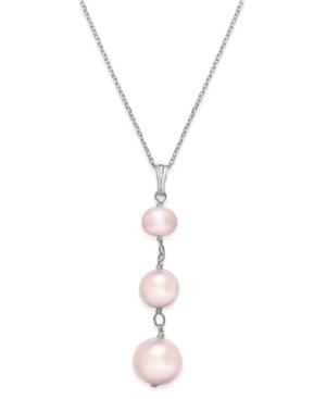 Pink Cultured Freshwater Pearl (6-9mm) Graduated Drop Pendant Necklace In Sterling Silver