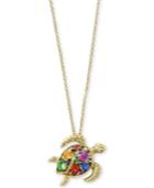 Watercolors By Effy Multi-gemstone (1 Ct. T.w.) & Diamond Accent Turtle Pendant Necklace In 14k Gold