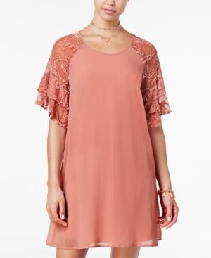 Sequin Hearts Juniors' Burnout Velvet-sleeve Shift Dress