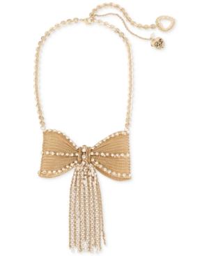 Betsey Johnson Gold-tone Pave Fringed Mesh Bow Necklace