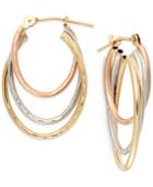 Tri-tone Graduated Hoop Earrings In 10k Gold
