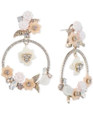 Marchesa Gold-tone Bead & Flower Drop Hoop Earrings