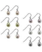 Honora Style Multicolored Cultured Freshwater Pearl Earring Set In Sterling Silver (7mm)