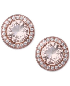 Giani Bernini Pave & Peach Color Cubic Zirconia Stud Earrings In 18k Rose Gold-plated Sterling Silver, Only At Macy's