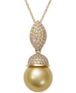 Cultured Golden South Sea Pearl (9mm) And Diamond (3/8 Ct. T.w.) Pendant Necklace In 14k Gold