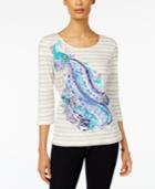 Karen Scott Cotton Embellished Printed T-shirt, Created For Macy's