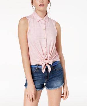 Project 28 Juniors' Printed Tie-front Top