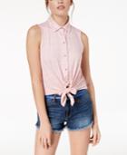 Project 28 Juniors' Printed Tie-front Top