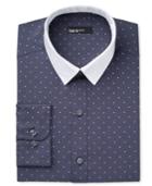 Bar Iii Men's Interchangeable Collar Slim Fit Navy Dot Dress Shirt, Only At Macy's