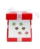 Victoria Townsend Diamond Accented Trio Set Of Ruby, Emerald And Sapphire Stud Earrings (4-1/10 Ct. T.w.) In 18k Gold-plated Sterling Silver