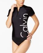 Calvin Klein Zip-up Logo Rash Guard Women's Swimsuit