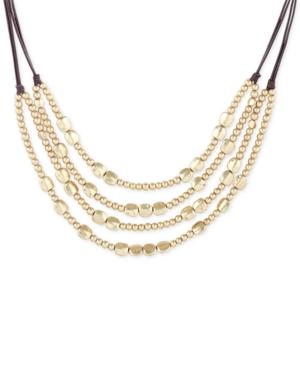 Lucky Brand Beaded Chain Layered Leather Statement Necklace