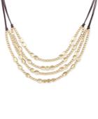 Lucky Brand Beaded Chain Layered Leather Statement Necklace