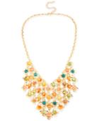 M. Haskell Gold-tone Mixed Multi-colored Flower Bead Fringe Frontal Necklace