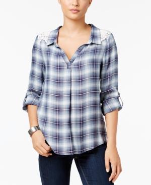 Style & Co Crochet-trim Plaid Shirt, Created For Macy's