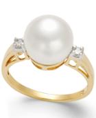 Cultured Freshwater Pearl (10mm) And Diamond (1/8 Ct. T.w.) Ring In 14k Gold