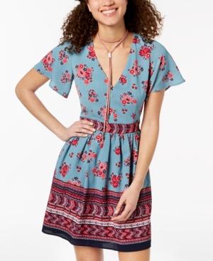 Crystal Doll Juniors' Border-print Fit & Flare Dress