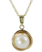 Pearl Necklace, 14k Gold Button Cultured Freshwater Pearl Love Knot Pendant