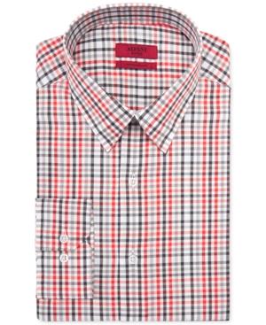 Alfani Red Fitted Fireglow Multi-check Performance Stretch Easy Care Dress Shirt