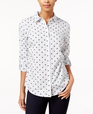 Charter Club Petite Dot-print Striped Shirt, Only At Macy's