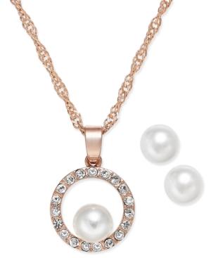 Charter Club Rose Gold-tone Imitation Pearl And Pave Pendant Necklace And Earrings