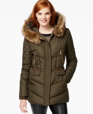 Kensie Faux-fur-trim Quilted Puffer Coat