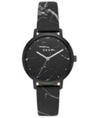 Dkny Women's Modernist Black & White Leather Strap Watch 36mm, Created For Macy's