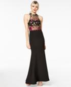 Sequin Hearts Juniors' Embroidered Mesh Crepe Gown