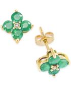 Emerald (1-1/6 Ct. T.w.) And Diamond Accent Flower Stud Earrings In 10k Gold