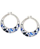 Sis By Simone I Smith Blue And White Crystal Circle Hoop Earrings In Platinum Over Sterlng Silver