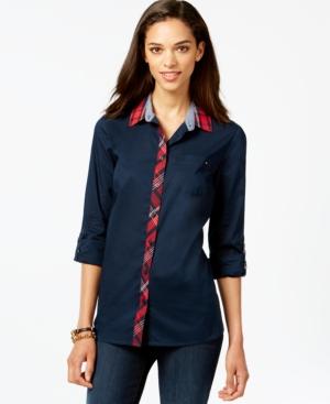 Tommy Hilfiger Plaid-trim Button-down Top