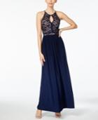 Nightway Keyhole Lace Halter Gown