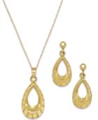 Textured Teardrop Jewelry Set In 10k Gold