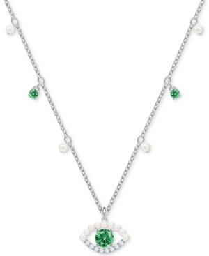 Swarovski Silver-tone Crystal & Imitation Pearl Evil Eye Pendant Necklace, 14-4/5 + 4 Extender